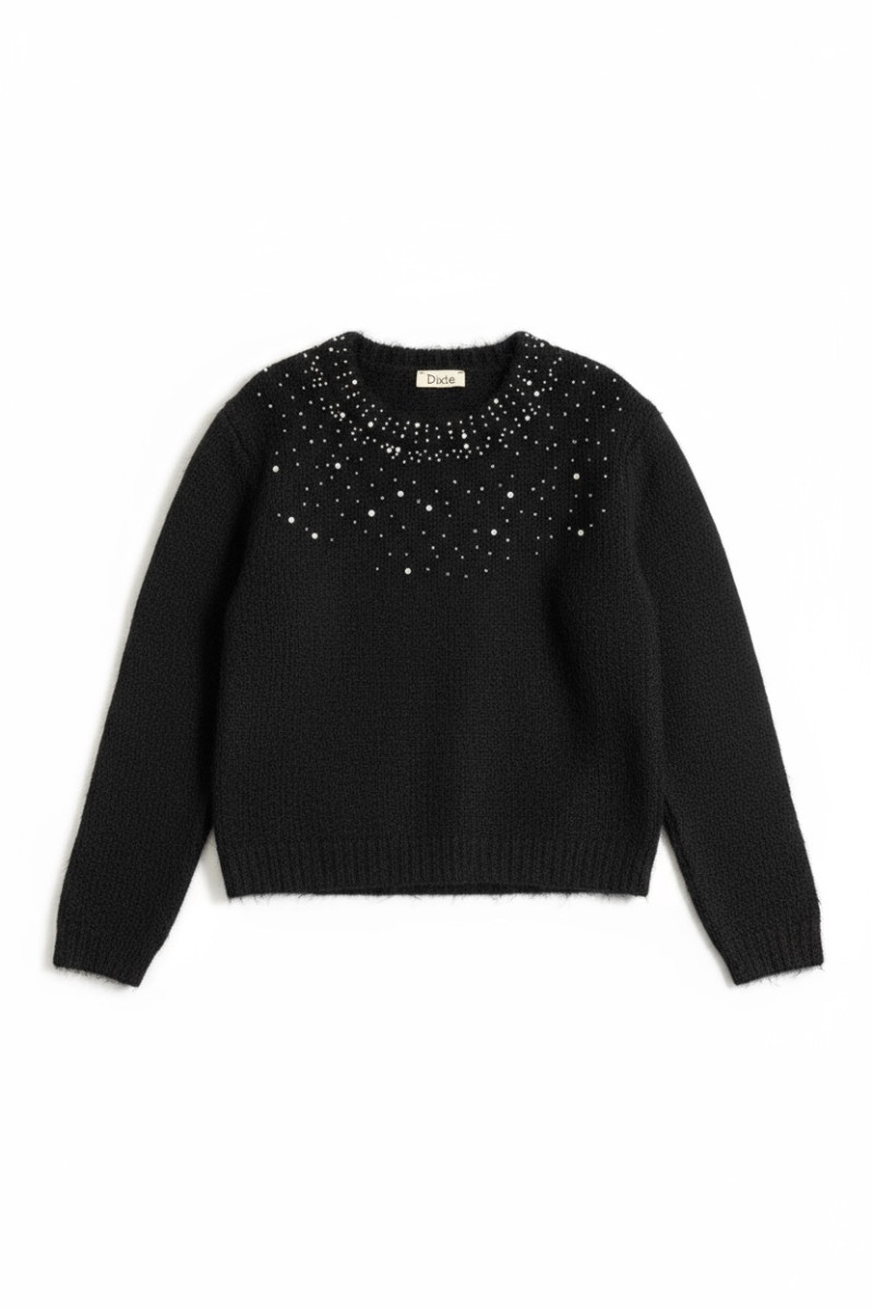 Чёрный свитер из ланы с кристаллами Swarovski итальянского бренда Dixie 
