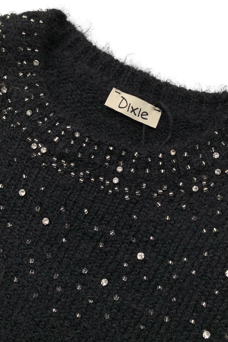 Чёрный свитер из ланы с кристаллами Swarovski итальянского бренда Dixie 