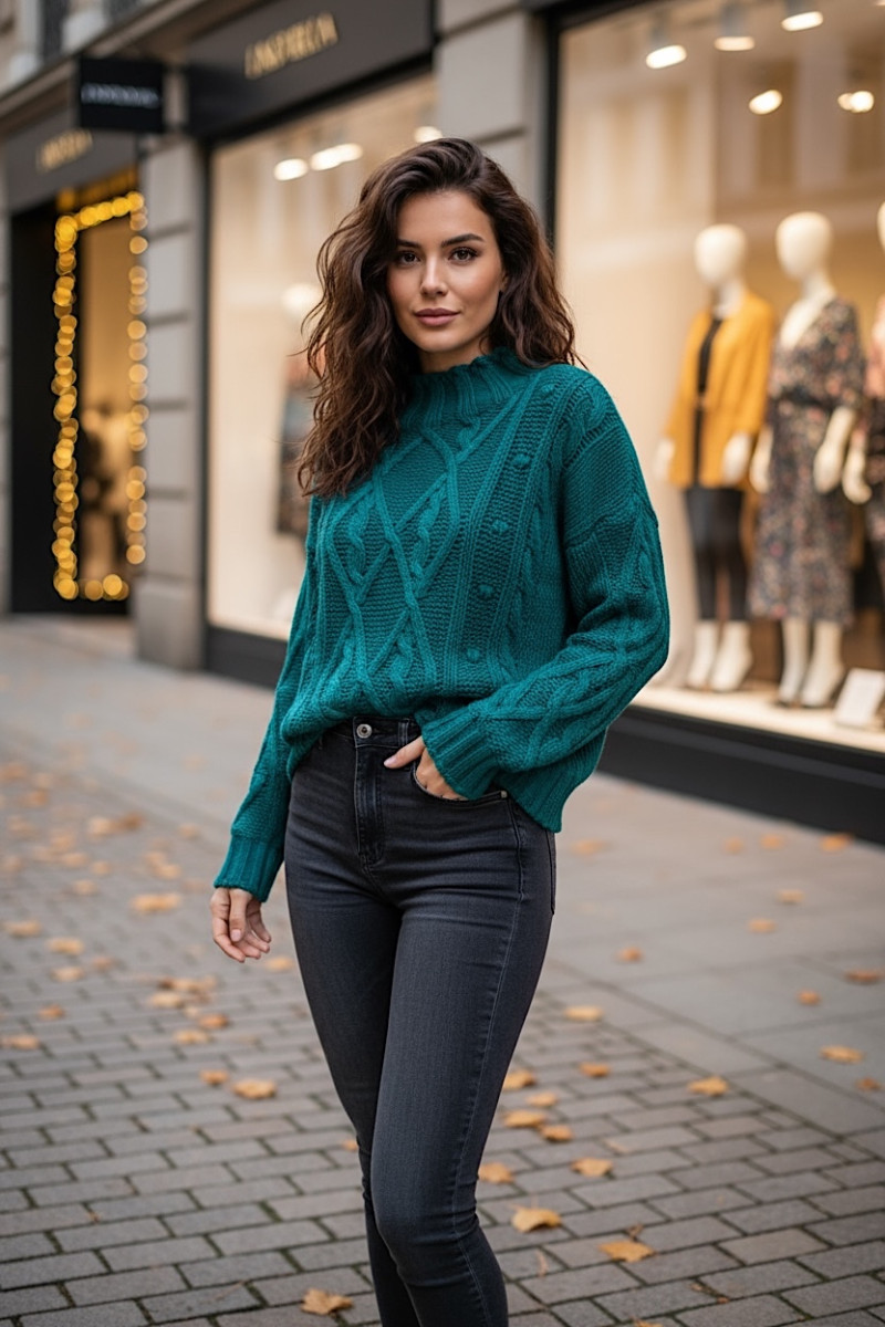 Вязаный свитер с объемным плетением итальянского бренда  Dixie