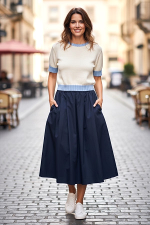 Тёмно‑синяя юбка миди с эластичным поясом No-Na