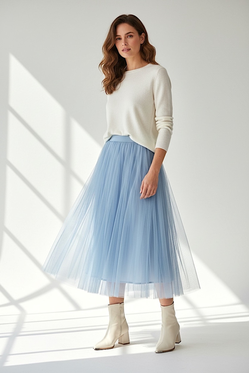 Макси‑юбка из фатина в нежно‑голубом оттенке Dixie