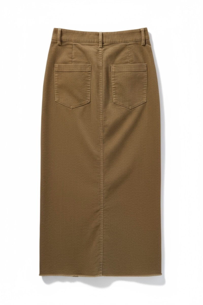 Женская бежевая юбка из микровельвета с разрезом и карманами Dixie