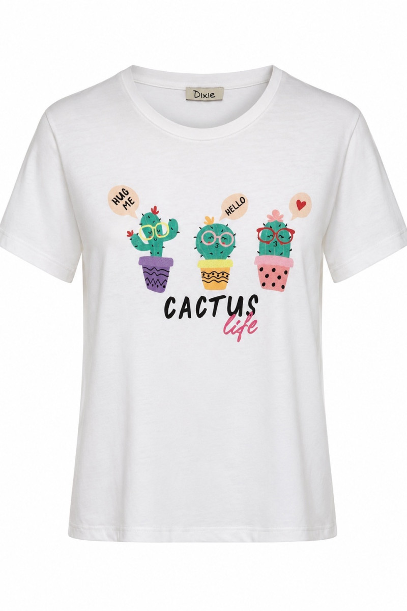 Футболка Dixie из хлопка белого цвета с принтом "Cactus Life"