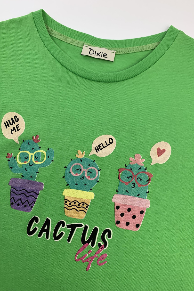 Хлопковая футболка в ярко‑зелёном оттенке с принтом Cactus Life Dixie