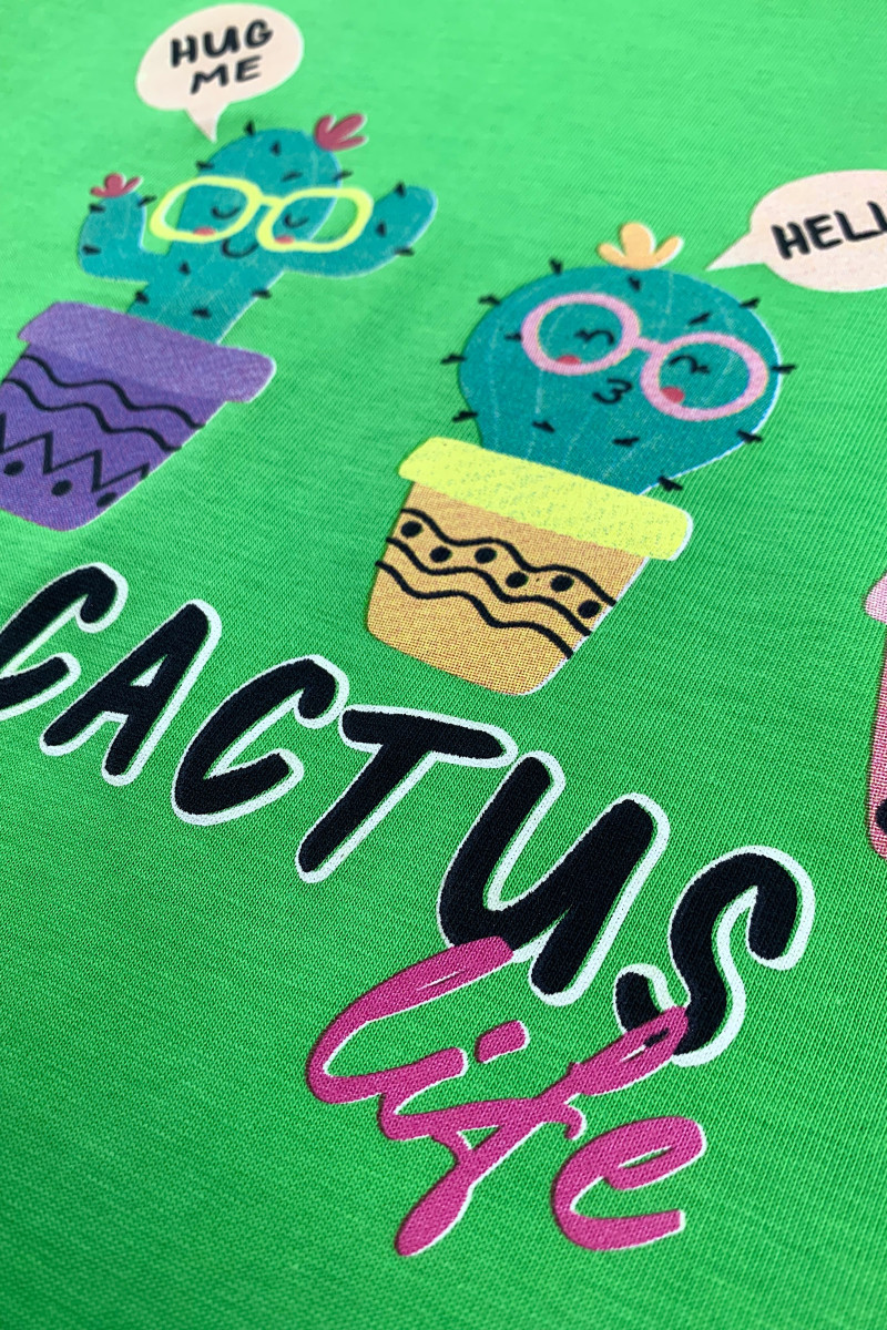 Хлопковая футболка в ярко‑зелёном оттенке с принтом Cactus Life Dixie