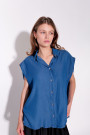 Синяя блуза из лиоцелла с открытой спиной No-Na