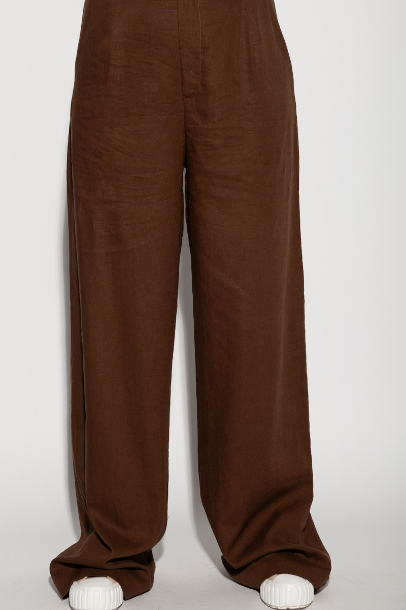 Коричневі літні брюки з льону та віскози італійського бренду Dixie