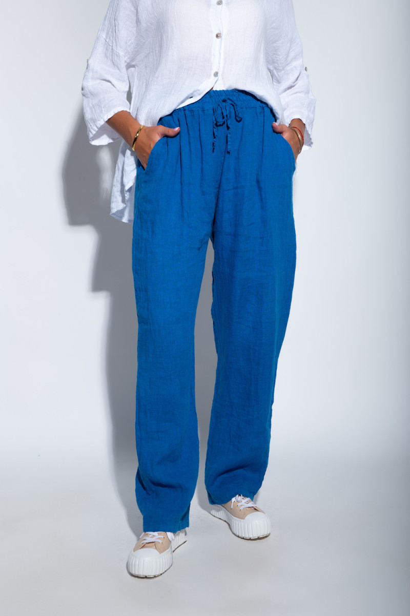 Синие електрик льняные брюки талия резинка итальянского бренда Dixie