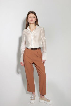 Брюки из вискозы с поясом терракотового цвета итальянского бренда Dixie