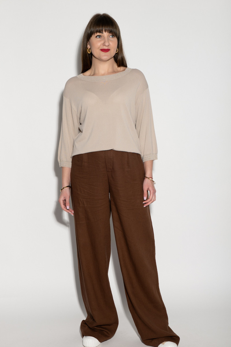 Коричневі літні брюки з льону та віскози італійського бренду Dixie