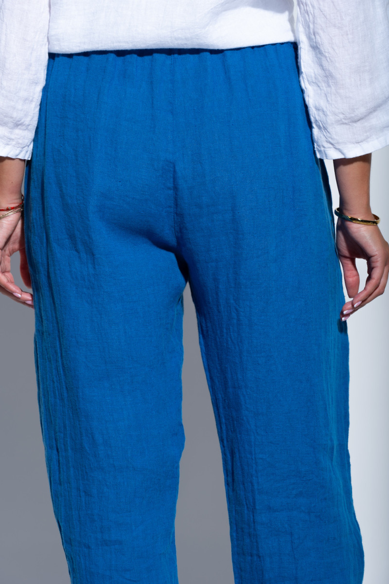 Синие електрик льняные брюки талия резинка итальянского бренда Dixie