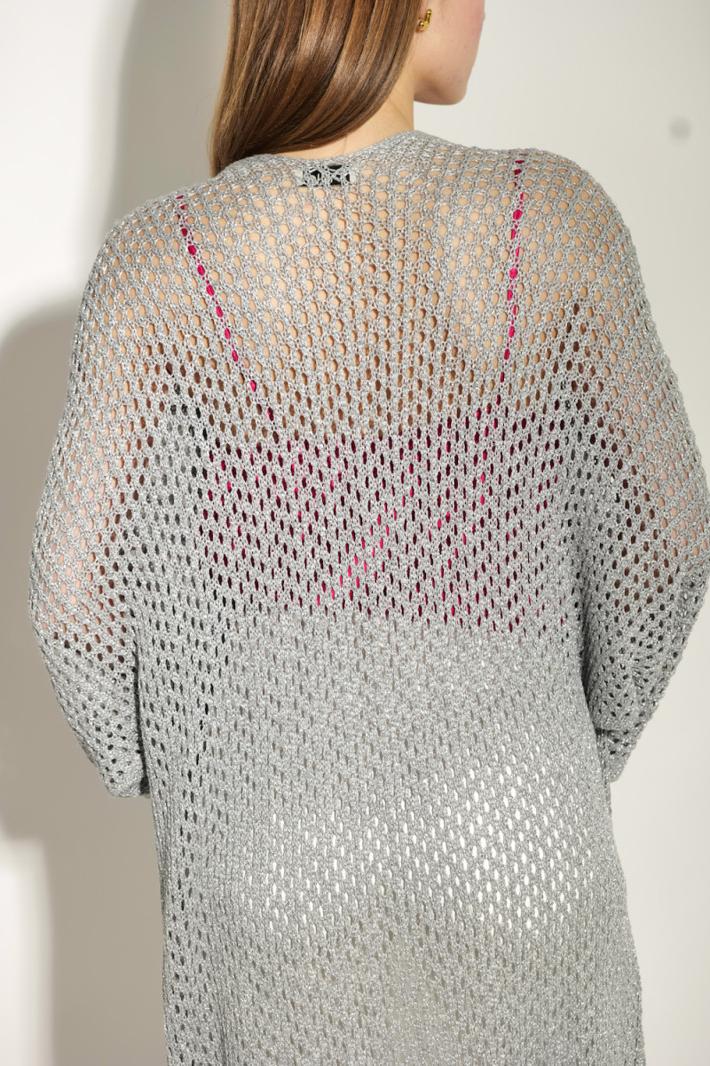 Серый вязаный кардиган с ажурной вязкой