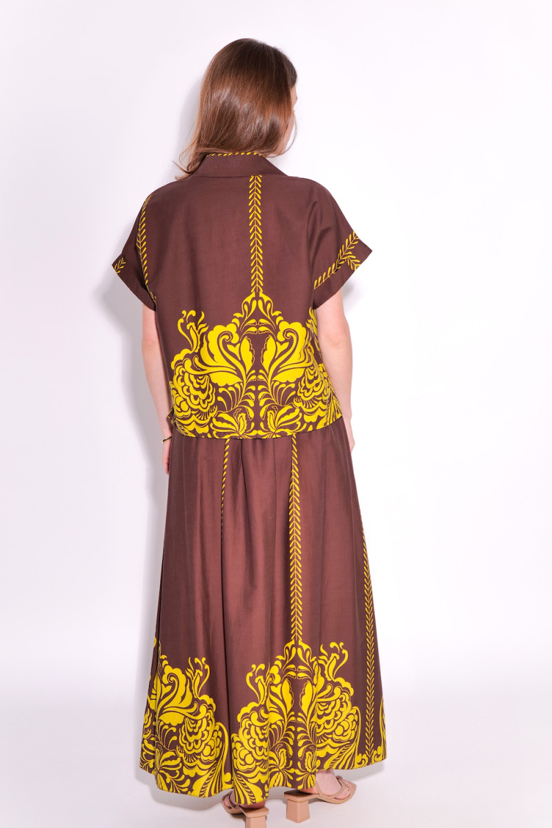 Коричневый летний хлопковый костюм юбка с рубашкой итальянского бренда No-Na