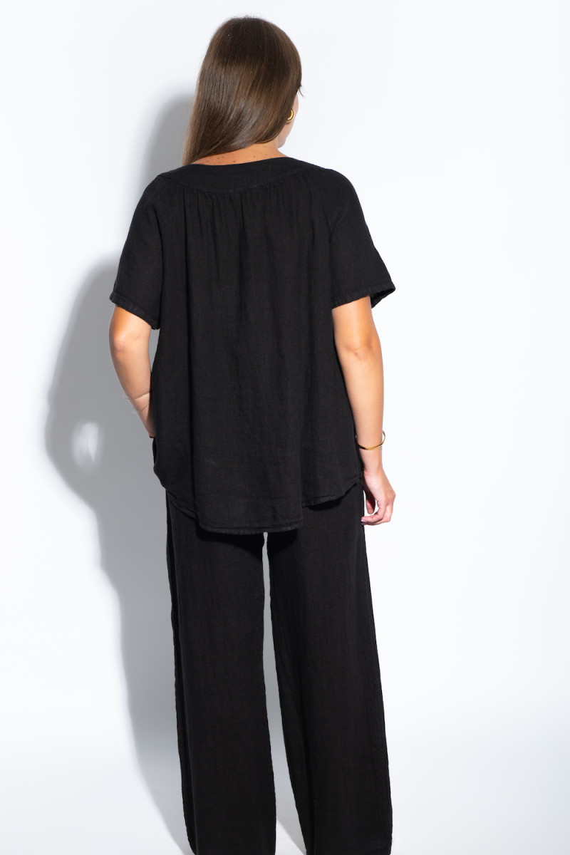 Чёрный льняной костюм брюки палаццо с карманами, костюм итальянского бренда Motel