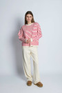 Вискозный молочно-розовый  трикотажный костюм брюки палаццо с джемпером в горизонтальную полоску итальянского бренда No-Na