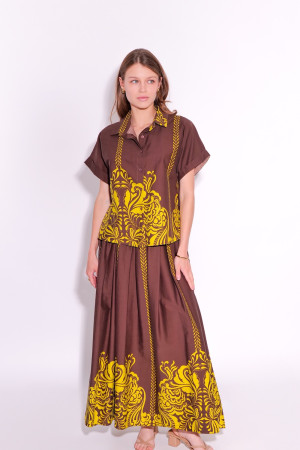 Коричневый летний хлопковый костюм юбка с рубашкой итальянского бренда No-Na