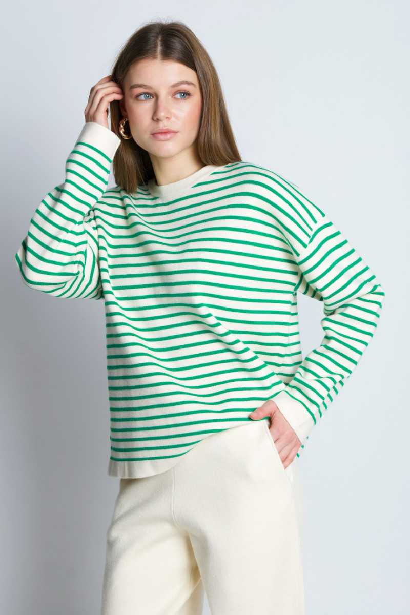 Вискозный трикотажный костюм брюки палаццо с джемпером в горизонтальную полоску итальянского бренда No-Na