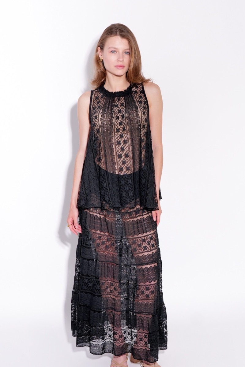 Чёрный прозрачный кружевной костюм юбка с топом итальянского бренда Motel