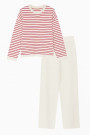 Вискозный молочно-розовый  трикотажный костюм брюки палаццо с джемпером в горизонтальную полоску итальянского бренда No-Na