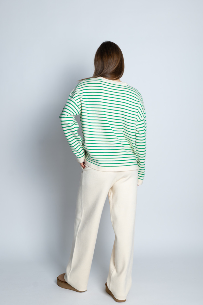 Вискозный трикотажный костюм брюки палаццо с джемпером в горизонтальную полоску итальянского бренда No-Na