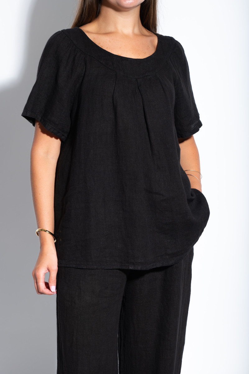 Чёрный льняной костюм брюки палаццо с карманами, костюм итальянского бренда Motel