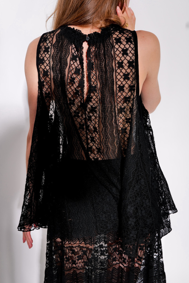 Чёрный прозрачный кружевной костюм юбка с топом итальянского бренда Motel