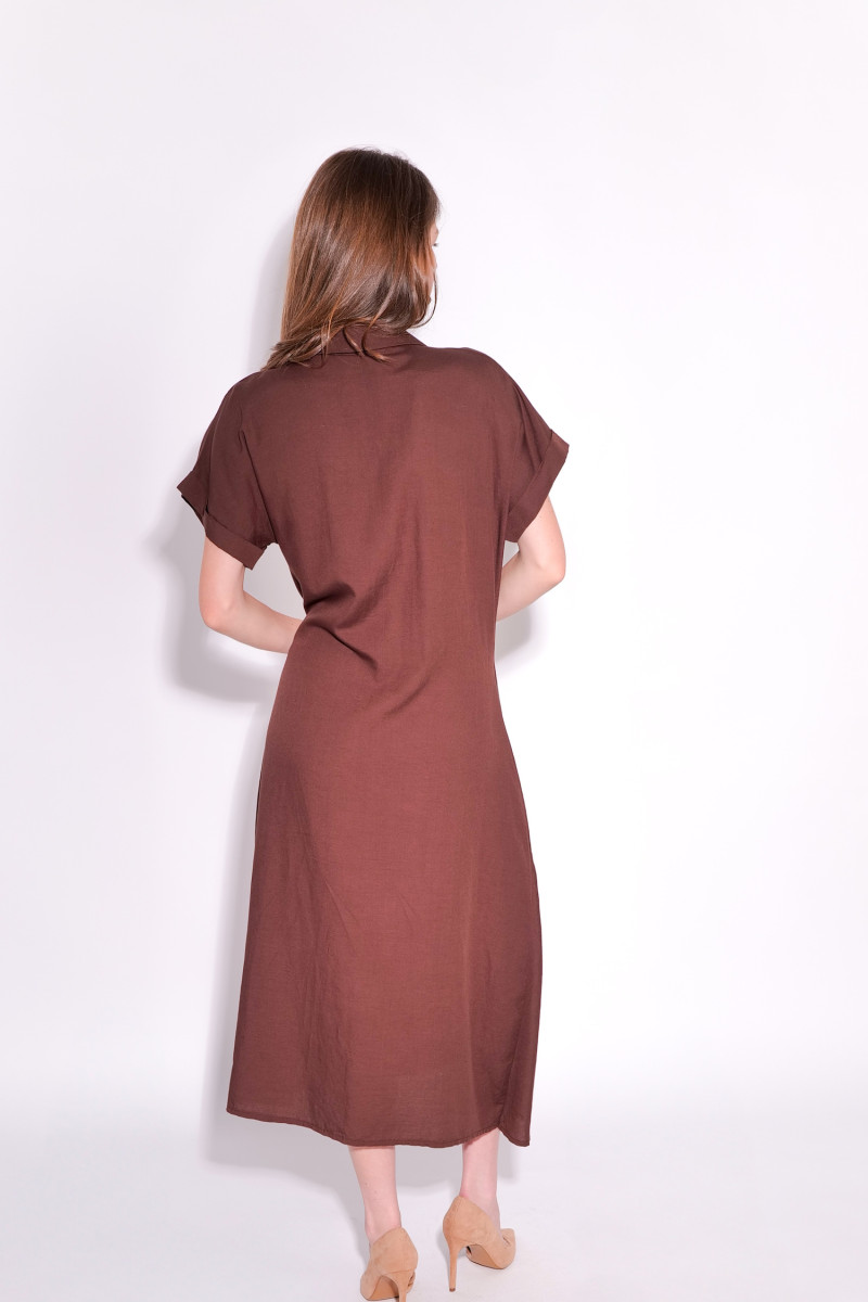 Коричневое миди-платье из вискозы и льна итальянского бренда Dixie