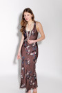 Коричневое платье с цветочным принтом длины макси итальянского бренда No-Na