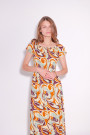Длинное летнее платье с апстрактным принтом пастельных цветах