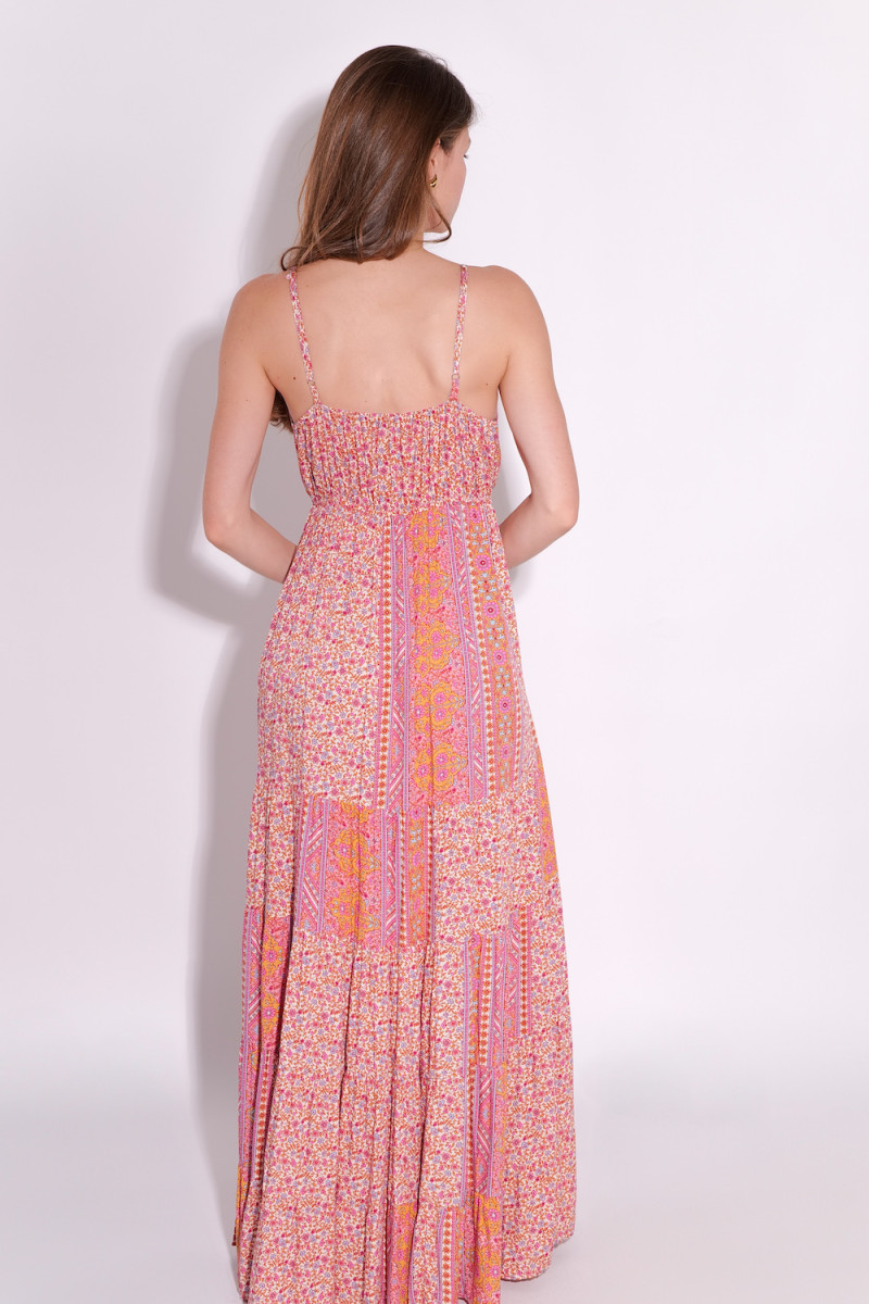 Легкое тонкое летнее хлопковое платье дины макси в розовом оттенке итальянского бренда Dixie