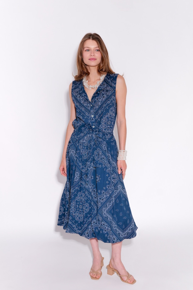 Синее платье миди из хлопка без рукавов итальянского бренда Dixie