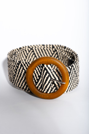 Бело чёрный пояс с коричневой пряжкой итальянского бренда Dixie