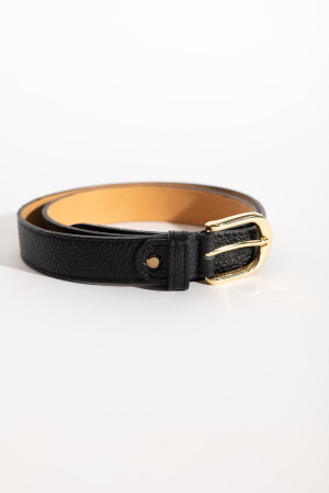 Чёрный кожаный пояс з золотой пряжкой итальянского бренда Dixie