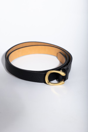 Чёрный кожаный пояс с золотой пряжкой итальянского бренда Dixie