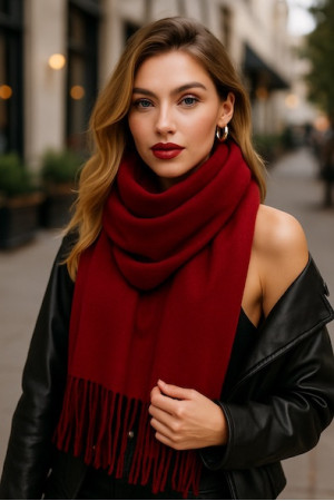 Бордовый шарф с шерстью молочного цвета итальянского бренда No-Na