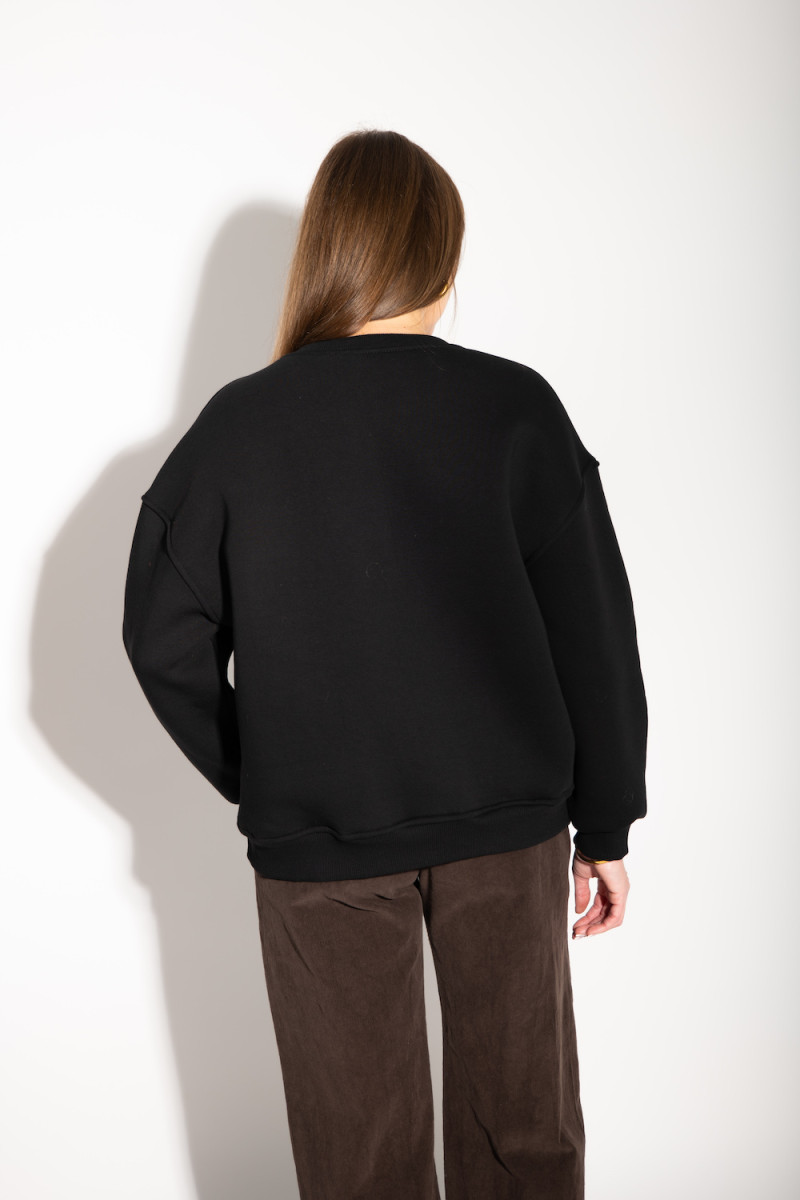 Чёрный свитшот на флисе с надписью Париж итальянского бренда Dixie