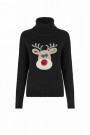 Чёрный свитер с высокой горловиной с оленем итальянского бренда No-Na