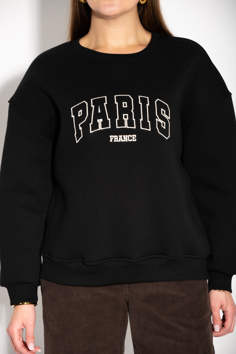 Чёрный свитшот на флисе с надписью Париж итальянского бренда Dixie