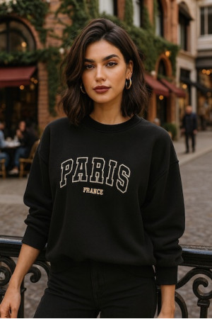 Чёрный свитшот на флисе с надписью Париж итальянского бренда Dixie