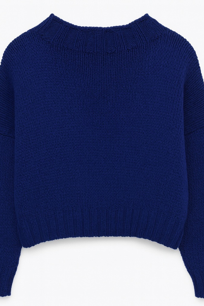 Синий вязаный свитер с объемным плетением итальянского бренда  Dixie