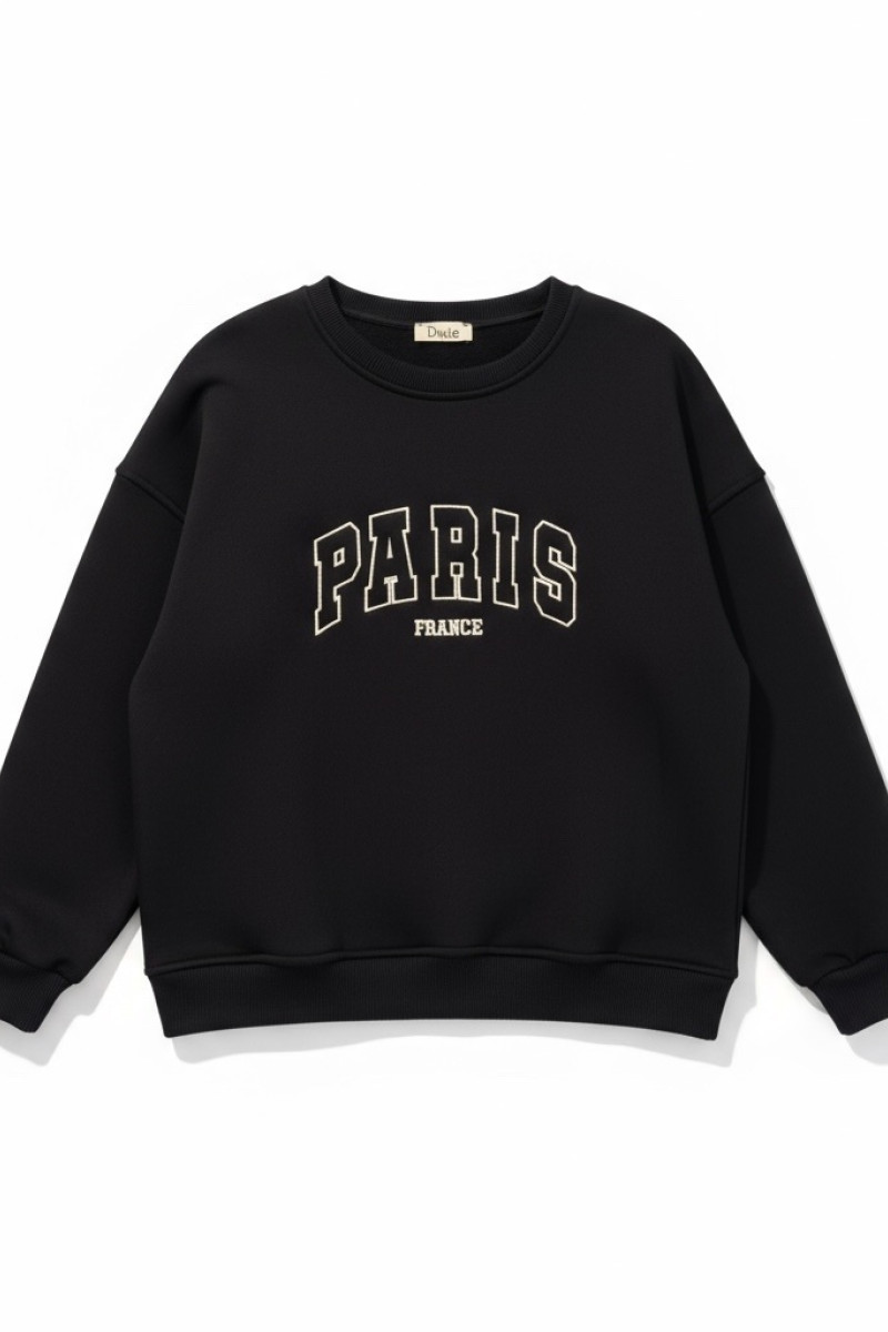Чёрный свитшот на флисе с надписью Париж итальянского бренда Dixie