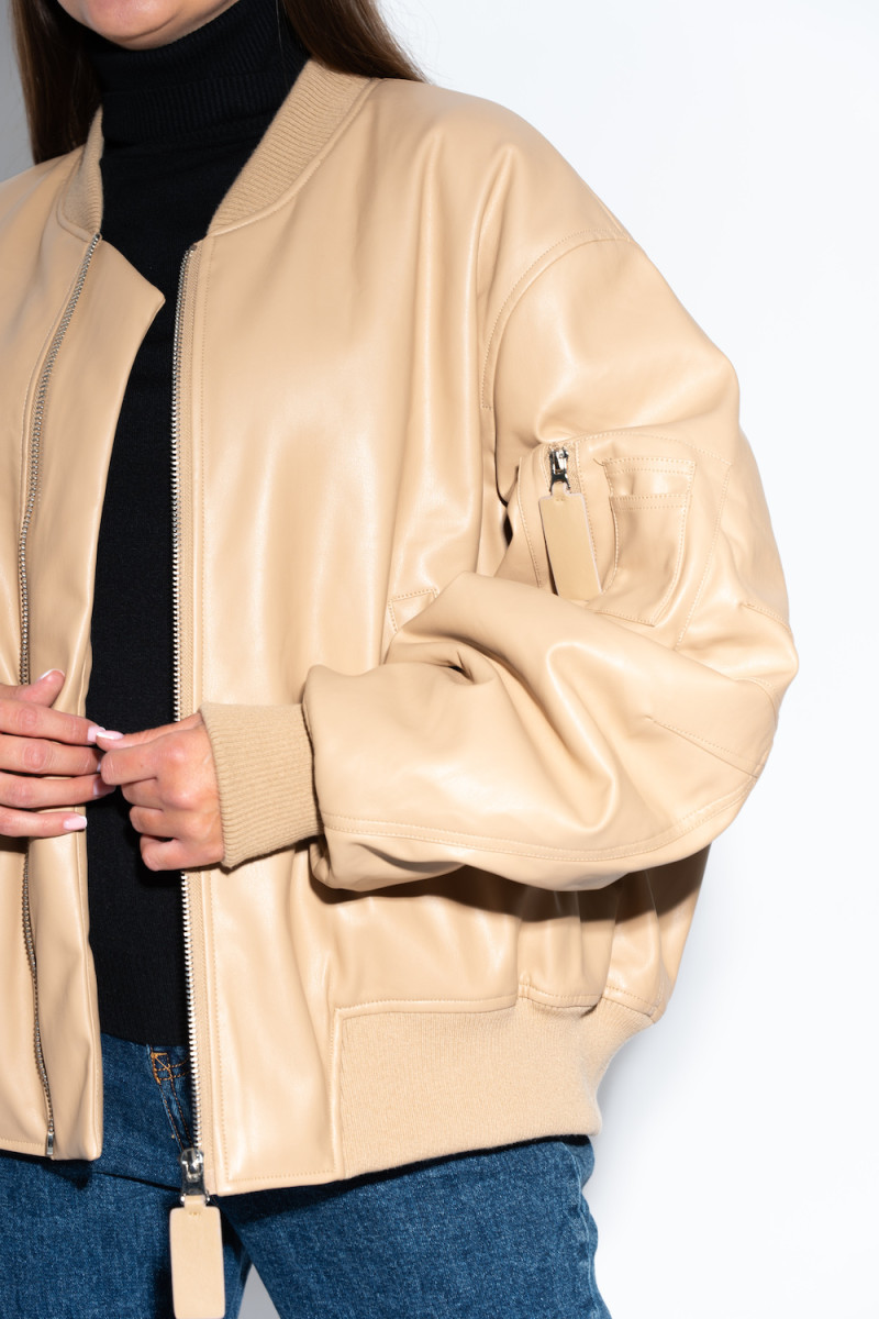 Бежевый теплый бомбер с эко кожи итальянского бренда Dixie