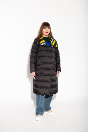 Чёрное перьевое двухстороннее пальто с накладными карманами итальянского бренда Dixie