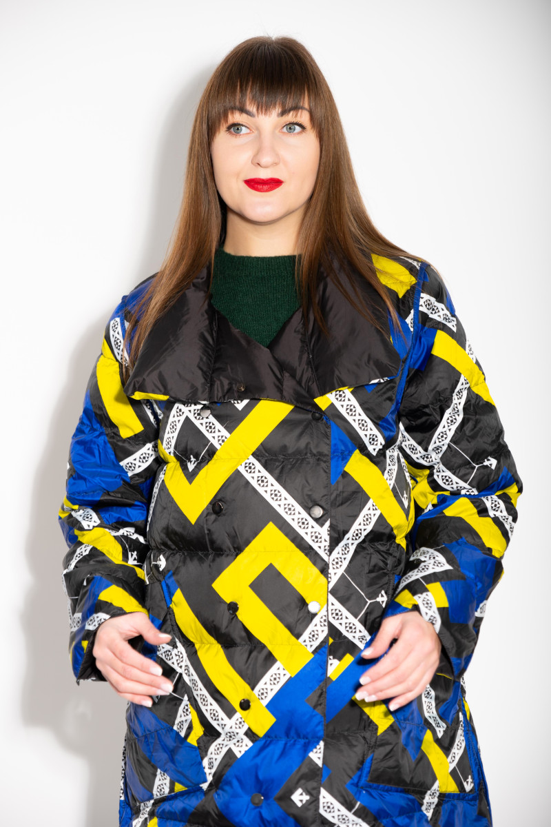 Чёрное перьевое двухстороннее пальто с накладными карманами итальянского бренда Dixie