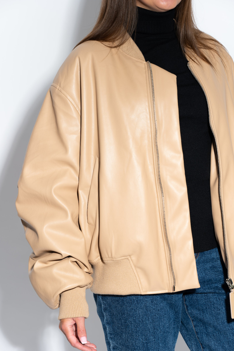 Бежевый теплый бомбер с эко кожи итальянского бренда Dixie