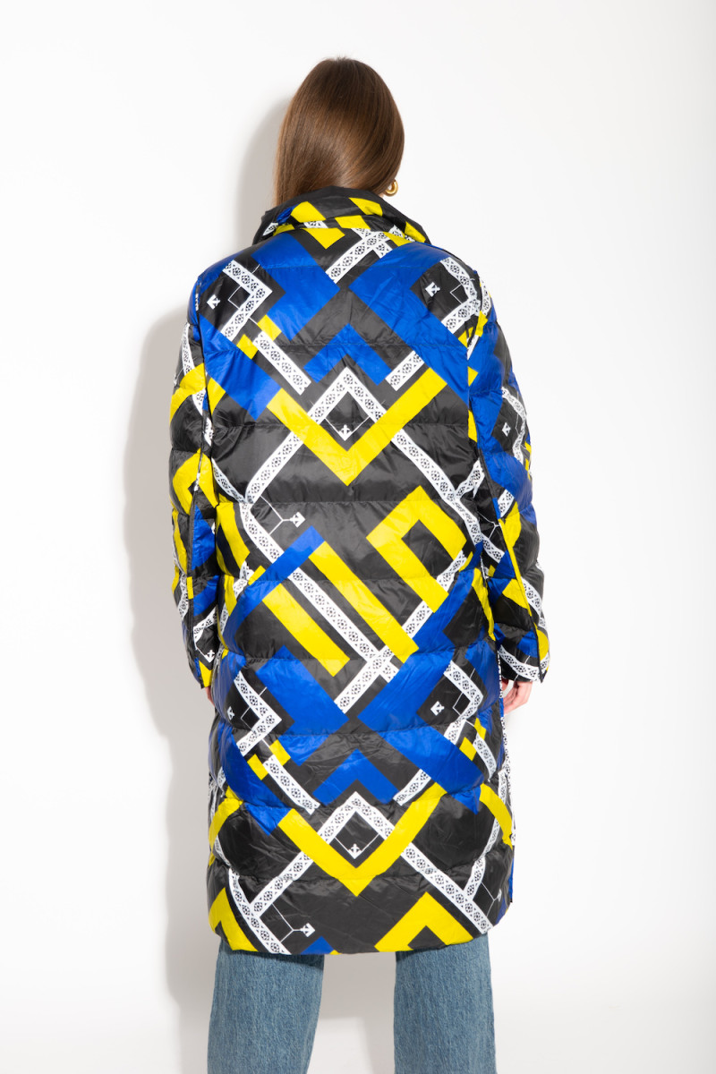 Чёрное перьевое двухстороннее пальто с накладными карманами итальянского бренда Dixie