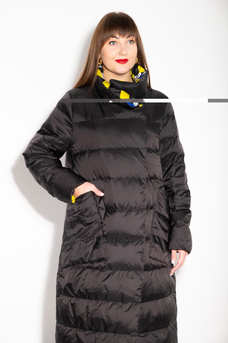 Чёрное перьевое двухстороннее пальто с накладными карманами итальянского бренда Dixie