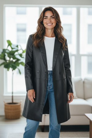 Стильное пальто из эко-кожи итальянского бренда Joleen