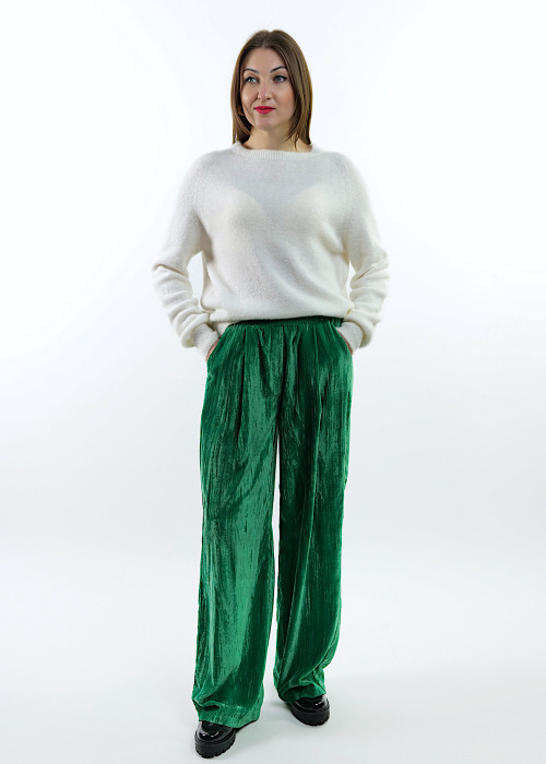 Яскраво зелені велюрові брюки вільного крою з кишенями італійського бренду Joleen