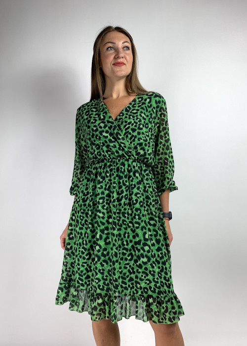Зеленое платье с леопардовым принтом итальянского бренда  Joleen
